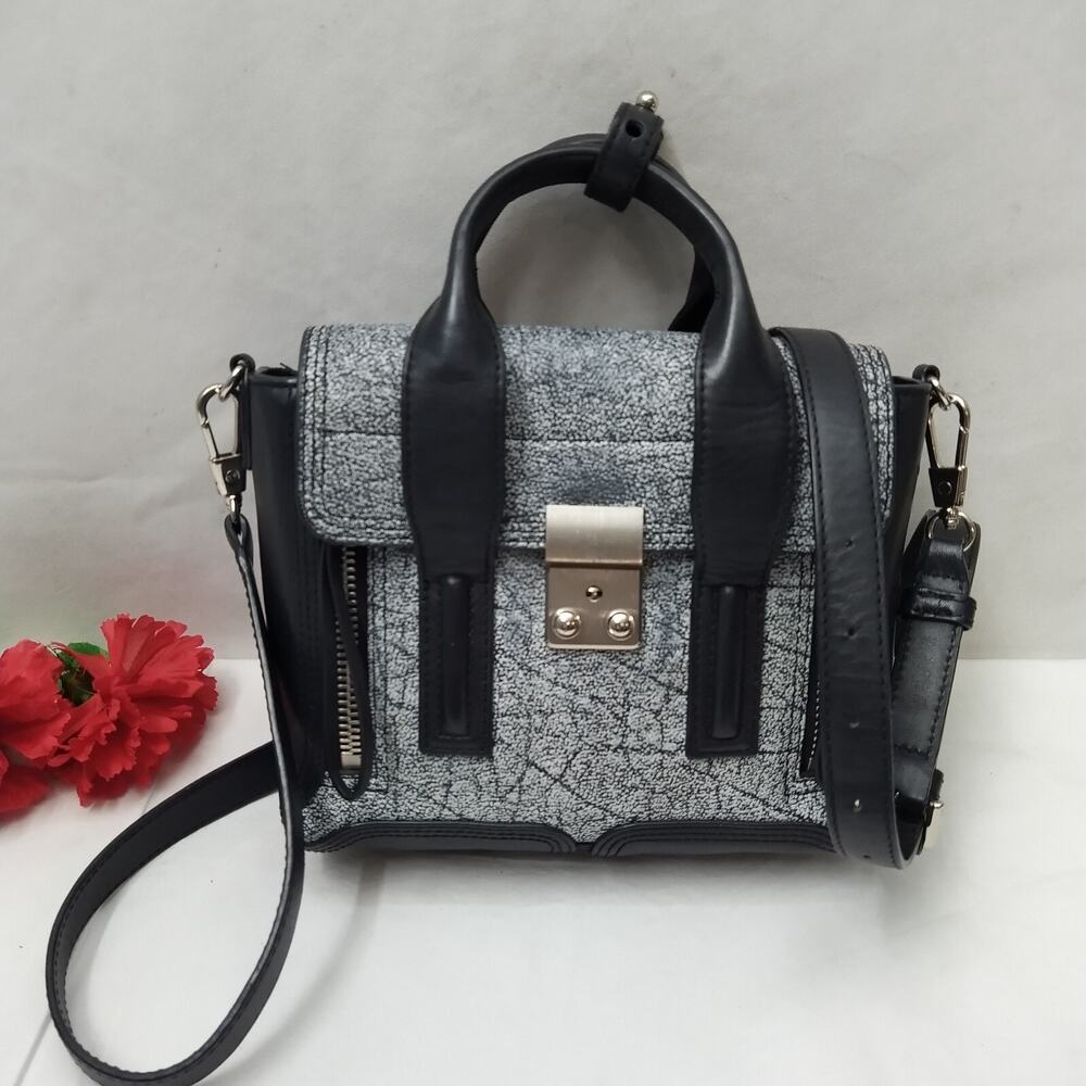 3.1 Phillip Lim Mini Pashli Gray Black Leather Pushloch Satchel Bag